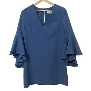 Milly Blue Italian Nicole Bell Ruffle Sleeve Mini‎ Cocktail Dress Womens 12